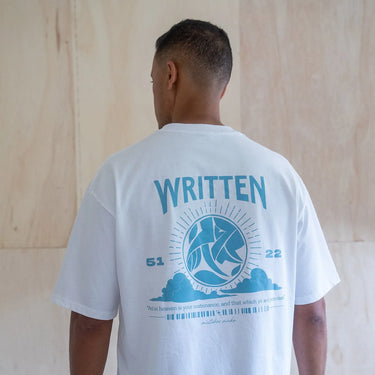 Maktoob written white t-shirt, mistakes Made, arabic letters